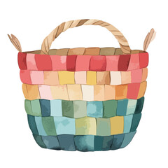 Vibrant Watercolor Rainbow Basket with Woven Handles