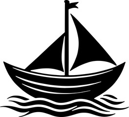 Sailing or fishing boat or ship on the sea
