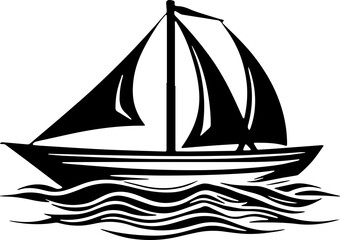 Sailing or fishing boat or ship on the sea
