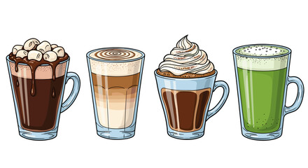 Illustrated Delicious Hot Beverages, Perfect for a Cozy Break Time