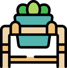 Potted plant hangs gracefully from a stylish wooden stand, adding a touch of nature to modern home decor