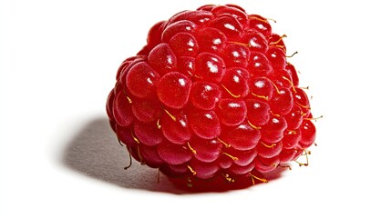 Closeup of a Single Ripe Raspberry Against White Background