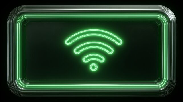 photorealistic metallic wifi signal icon with green glowing effect