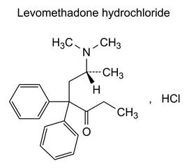 Chemical structure of levomethadone hydrochloride, drug substance