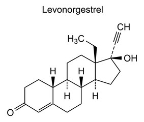 Chemical structure of levonorgestrel, drug substance