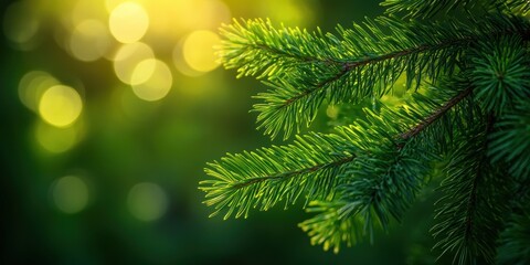 Obraz premium Nature's resilience of pine branches in lush green forest tranquil environment soft light