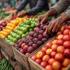 Colorful Display of Fresh Fruits at a Market Stall