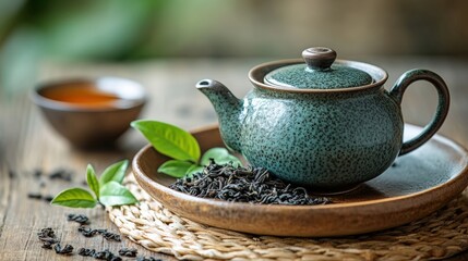 Brewing traditional green tea cozy kitchen still life natural light relaxation concept