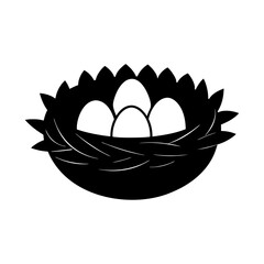 Silhouette of a bird's nest with four eggs, perfect for designs related to nature, springtime, easter, family, and new beginnings in various creative projects