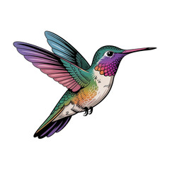 Obraz premium Colorful hummingbird in flight isolated on transparent background