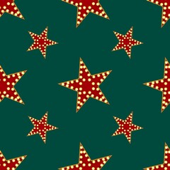 seamless pattern with christmas stars green red illustration Hand Drawn, sign, neon, direction light sign