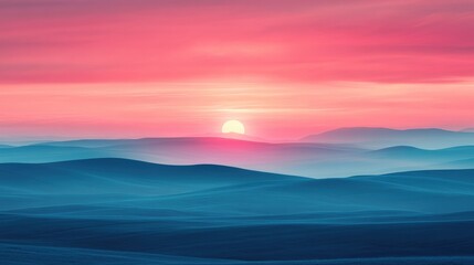 Fototapeta premium Sunset over rolling hills serene landscape nature tranquil environment wide view
