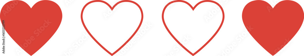 Wall mural red heart outline pattern repeating horizontally on transparent background