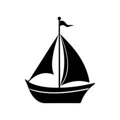 Bold black silhouette graphic of a traditional sailboat, representing serene ocean voyages, adventurous sea exploration, and the peaceful freedom of sailing on water