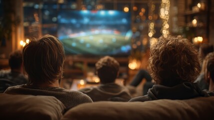 Obraz premium Friends Enjoying Soccer Game at Home with Cozy Ambiance