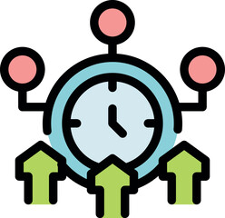 Clock with upward arrows symbolizing increased efficiency and productivity through effective time management