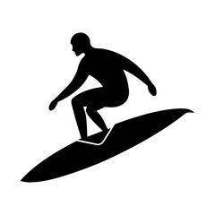 Silhouette of a surfer gracefully riding a wave, capturing the dynamic energy of watersports, perfect for illustrating surfing or beach activities; Bundle_37