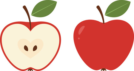 Two Red Apples One Cut Open Illustration on Transparent Background