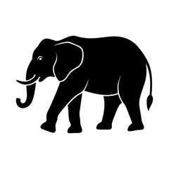 Elegant Black Elephant Silhouette Walking Gracefully on a White Background Perfect for Designs, Prints, and Artistic Projects, Suitable for all Ages