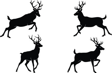 Deer Silhouettes in Various Poses Seamless Pattern on Transparent Background silhouettes various
