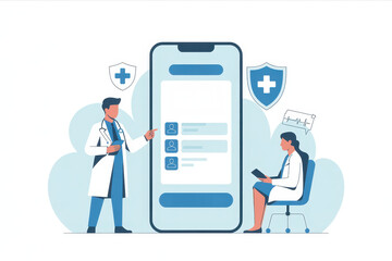 Healthcare Professionals Consult Using Mobile Technology Illustration