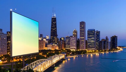 Obraz premium City skyline at twilight with billboard