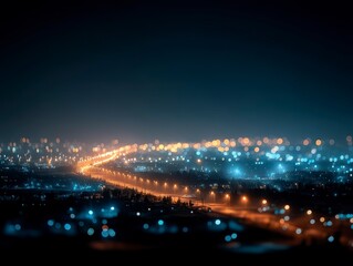 Fototapeta premium Night Cityscape with Bokeh Lights and Blurred Roadway View