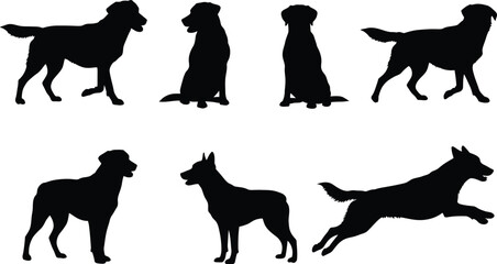 Seamless Pattern of Dog Silhouettes in Black on Transparent Background