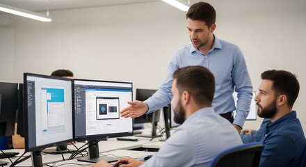 IT Professional Explaining Software on Computer Screen to Colleagues