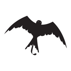 Black kite with curved canopy and tail white. Vector black silhouette. with white background