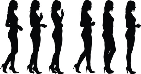 Silhouette of a Woman in Different Poses on transparent background