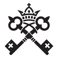 Papal keys crown symbol holy see vatican city. Vector black silhouette. with white background