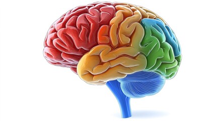 Color - Coded Human Brain with Distinct Lobes on White Background 
