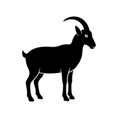 A striking silhouette of a mountain goat, captured in a minimalist black and white vector illustration