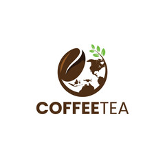 Globe with Coffee and Tea Logo Design. Simple and Modern. Vector illustration