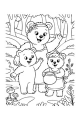 Fototapeta premium bears family, colouring page 
