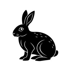 Cute black silhouette rabbit vector illustration, simple bunny animal icon for Easter, wildlife, farm, and pet design themes.