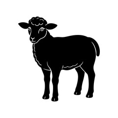 Black silhouette of domestic goat standing in side view, simple farm animal vector illustration for agriculture, livestock, and nature designs.