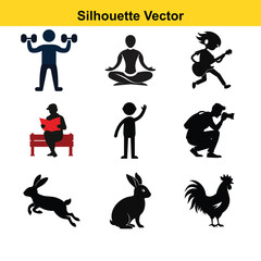 Diverse Silhouette Vector Icons of People and Animals