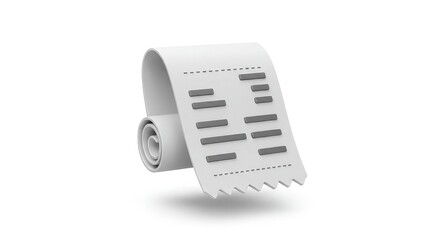 Modern 3D Render of a Financial Receipt for Accounting Software or Budgeting Apps, Representing Expenses, Transactions, and Financial Management in a Streamlined Style