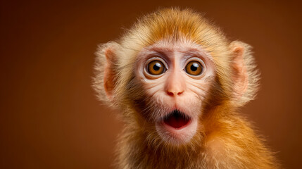 Obraz premium Surprised monkey with wide eyes and open mouth against a warm background
