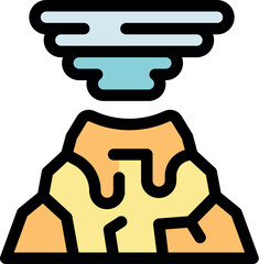 Volcano erupting with smoke and lava flowing, representing natural disaster and geological activity