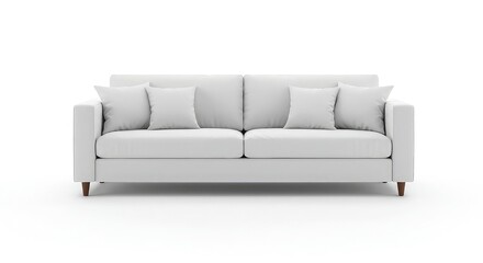 Fototapeta premium Modern white sofa with pillows offers stylish comfort for your living room, a simple design that brings a clean and elegant look to any contemporary home decor
