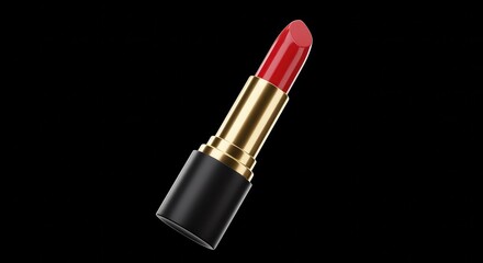 Obraz premium Elegant red lipstick on black background, perfect for beauty, fashion, and cosmetic product visuals, creating a luxurious vibe