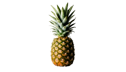 Pineapple on transparent PNG format, realistic style with vivid colors, high resolution quality, isolated clean edges, natural detailed texture, fresh juicy appearance, no background, perfect for digi