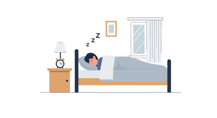 Illustration Depicting a Person Sleeping Soundly in Bed, Promoting Sleep-related Products and Services and Health and Wellness Campaigns