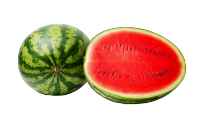 Watermelon, transparent PNG format, realistic style, high resolution, isolated object with clean edges, no background, vivid colors, natural texture, fresh appearance, perfect for digital design, food