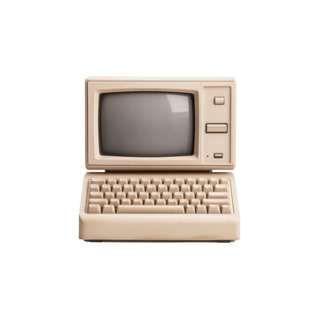 Vintage retro beige computer with crt monitor and keyboard