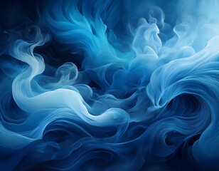 abstract background of blue smoke clouds swirling in dark atmosphere