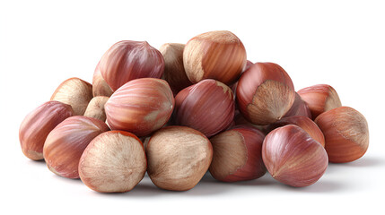 A pile of shelled hazelnuts, showcasing their smooth, light brown shells and natural variations in color.